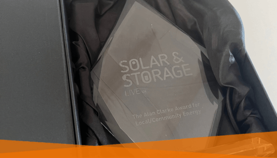 glass trophy for Joju Solar winning the Alan Clark award